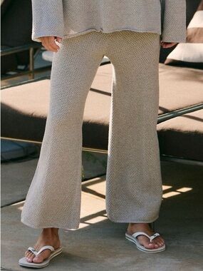 Free People Hailee Light Heather Grey Knit Cotton Lounge Pant Size XL